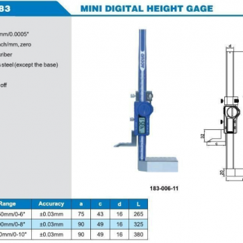 Accud Dijital Mini Yükseklik Mihengiri 250mm | 183-010-11