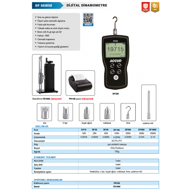 ACCUD Dijital Dinamometre DF Serisi 10N ACCUD Dijital Dinamometre DF Serisi 10N