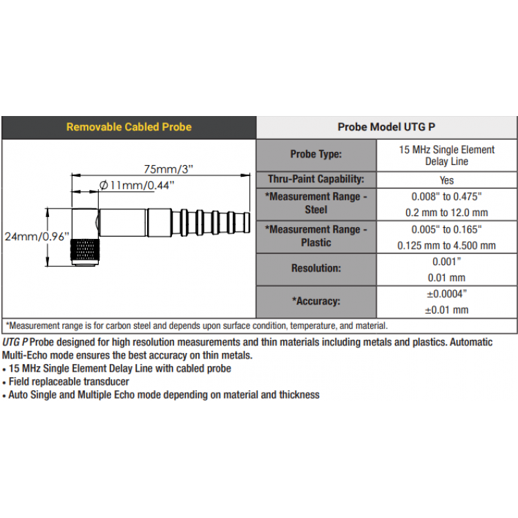 PosiTector UTG - Ultrasonik Duvar Kalınlığı Ölçer | PosiTector UTG-P (Hassas Prob)