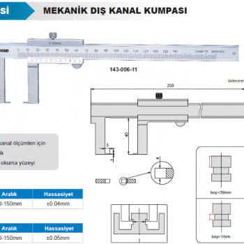 Accud Mekanik Dış Çap Kanal Kumpası 0-150 mm/143-006-11