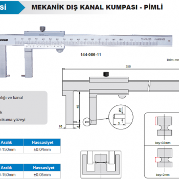 Accud Mekanik Dış Çap Kanal Kumpası-Pimli 0-150 mm/144-006-11