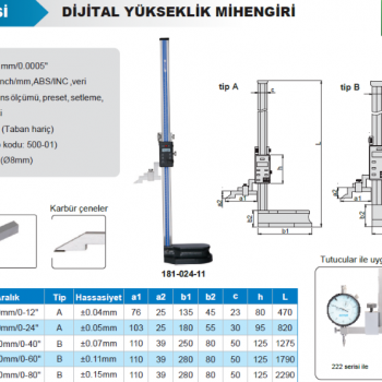 Accud Dijital Yükseklik Mihengiri 181 Serisi 1500mm/181-060-11