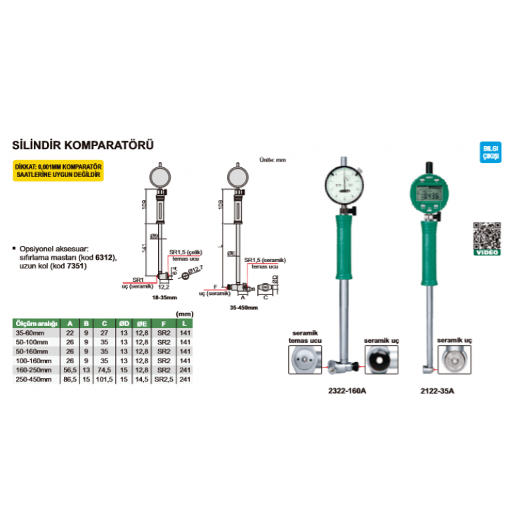 Insize 2122 Silindir Komparatör 18-35 mmI 2122-35A