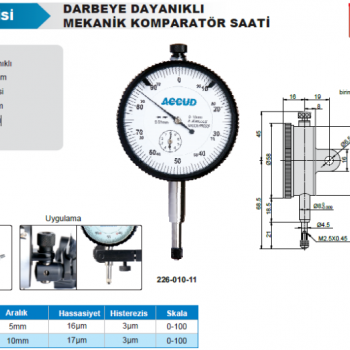 Accud Darbeye Dayanıklı Mekanik Komparatör  5mm/Saati 226-005-11