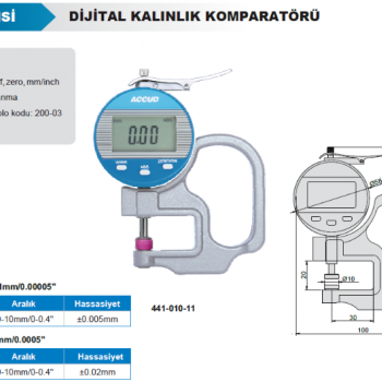 Accud Dijital Kalınlık Komparatörü 0-10mm /441-010-01