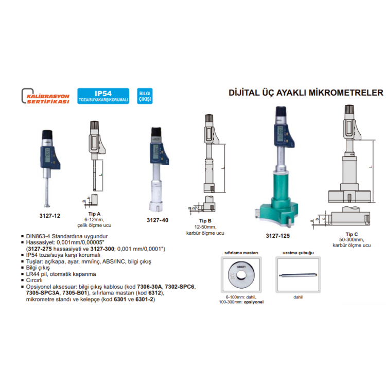 Insize Dijital Üç Ayaklı Mikrometre 12-16mm , 0.47-0.63'' | 3127-16
